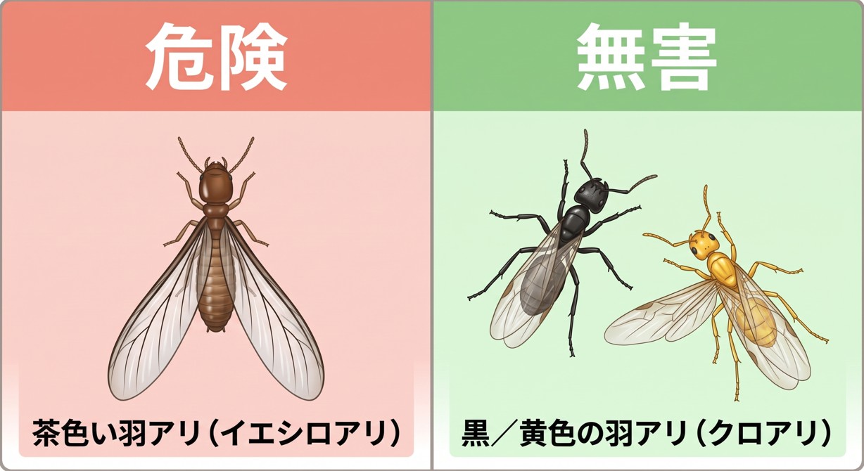 シロアリとクロアリの羽アリはどう違う？3つの見分け方と特徴を徹底解説