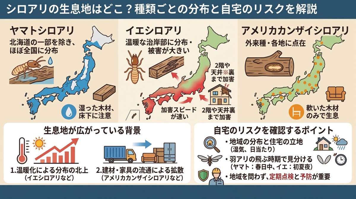 シロアリの生息地はどこ？種類ごとの分布と自宅のリスクを解説