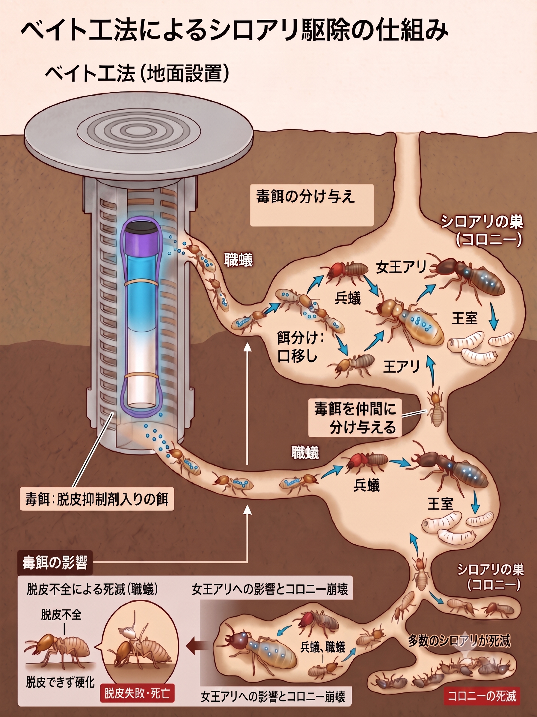 【次世代のシロアリ対策】なぜベイト工法が選ばれるのか？バリア工法8割の日本で知っておくべき「毒餌駆除」の真実